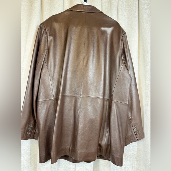 Roundtree & Yorke XL Brown Leather Blazer Coat Classic Notch Lapel Men’s Jacket - Picture 8 of 12
